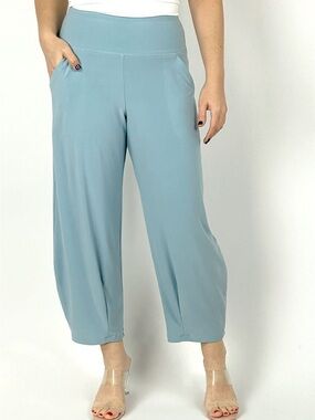 Sympli Narrow Slim Lantern Pants Wide Leg Crop Ankle 4 Sage Green Pull On Jersey